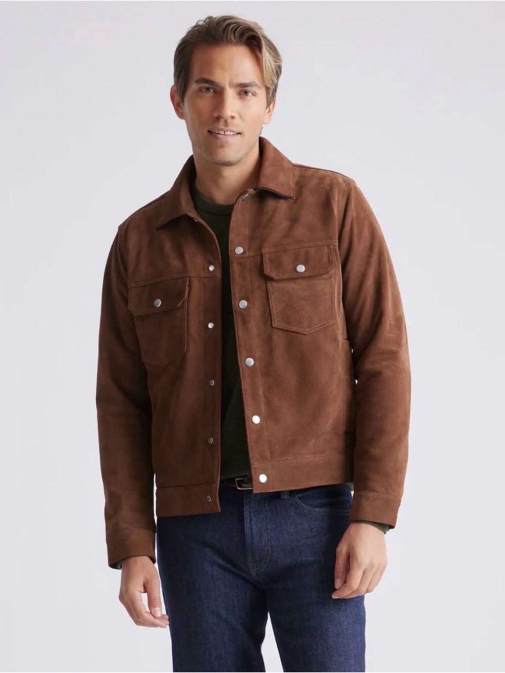 Quince Italian Suede Trucker Jacket in Chestnut Size X-Large
